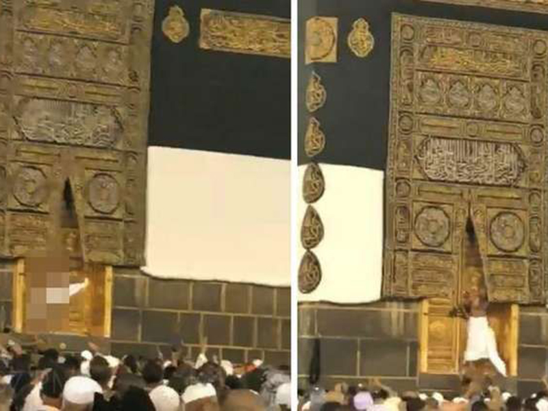 بالفيديو: حاج يحاول اقتحام باب الكعبة، والشرطة تتدخل